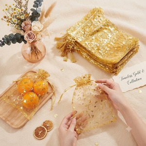 Bolsas de Regalo de Boda de Organza Dorada de Lujo al por Mayor, con Cierre de Cordón de Satén, Impresión Metálica, Hechas a Mano, Duraderas, para Cumpleaños - Product Image 5