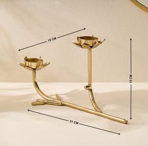 Moderno Portavelas Doble en Forma de Rama de Árbol Dorada, Ecológico, Sin Plomo, Duradero, de Latón, con Diseño de Loto, Decoración Navideña para el Hogar - Product Image 3
