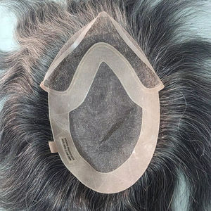 Peluca de Cabello Humano con Encaje Frontal para Hombre, Cabello Remy Indio, Cabello Taz, Ondulado Profundo de Bangladesh, Trama Única, 50% Gris - Product Image 1