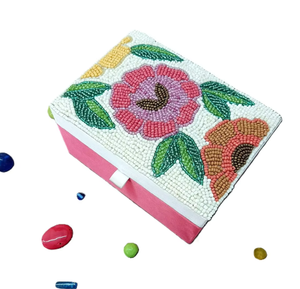 Luxurious Beaded 100% Cotton Fabric European Style Jewelry <b>Storage</b> Boxes Lid Foldable Accessories <b>Ring</b> Organization Low Price - Product Image 1