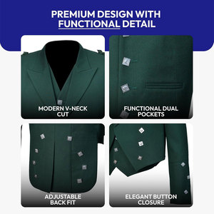 Traje Escocés Verde para Hombre, Chaqueta Formal Estilo Príncipe Charlie con Chaleco, Conjunto para Bodas, Fiestas y Ropa Tradicional de las Tierras Altas - Product Image 4