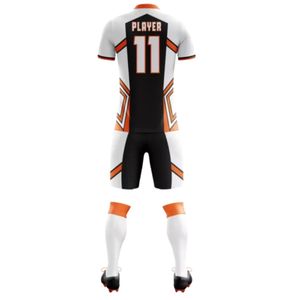 White & Black Soccer <b>Kit</b> Set with Orange Accents Short Sleeve Football Jersey and Shorts Breathable Team Uniform for Match <b>Train</b> - Product Image 2