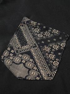 Conjunto de Camisa y Pantalones Cortos para Hombre, Transpirable, Tejido, con Botones, Diseño de Parches, Color Negro Sólido, Estilo Casual para Playa, Verano - Product Image 6