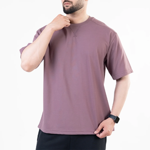 T-shirt Homme Personnalisé de Haute Qualité, Violet Mat, Col en V, Détail Couture, Coton Jersey Uni, Coupe Décontractée, Manches Courtes - Product Image 5