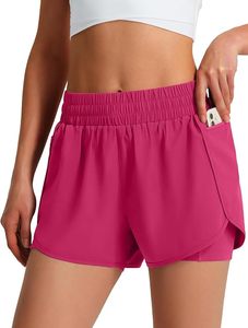 Shorts de sport 2-en-1 pour femmes, taille haute, coupe régulière, séchage rapide, légers, avec doublure et poches pour téléphone – Vente en gros - Product Image 1