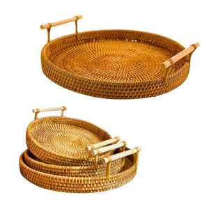 Handwoven RATTAN <b>TRAY</b> FRUIT STORAGE BASKET with Handles Handmade Home Organizer <b>Tray</b> - Product Image 1