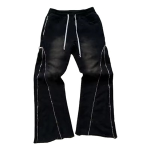 2025 Custom Wholesale Men's Zip-Up Flared Sweatpants Acid Washed Baggy <b>Leggings</b> with Heavy Cut and Sew Sun Fade Sun Fade Style - Product Image 3