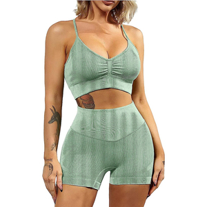 Conjuntos Deportivos Cortos para Mujer, Bra Deportivo sin Costuras con Shorts Resistentes, Ropa Deportiva Activa - Product Image 1