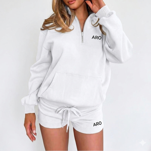 Ensemble décontracté d'automne pour femmes, sweat-shirt à fermeture éclair en coton et short, ensemble confortable de 2 pièces, sweat-shirt à fermeture éclair et short de qualité supérieure pour femmes - Product Image 1