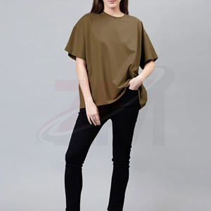 Nuevas llegadas: Camiseta oversize de cuello redondo, color liso, 100% algodón, con estampado de logo personalizado, transpirable, para venta al por mayor a granel para mujer. - Product Image 5