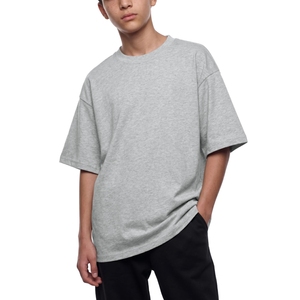 Camiseta Gris Personalizada de Algodón Grueso, Estilo Oversize con Hombros Caídos, para Hombre, Color Gris Jaspeado, Estilo Urbano - Product Image 4