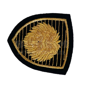 Custom OEM Shield Shape Hand Embroidered Lion Patch Gold Bullion Wire Ceremonial Style <b>Sew</b>-On Badge Fabric Application Garment - Product Image 4