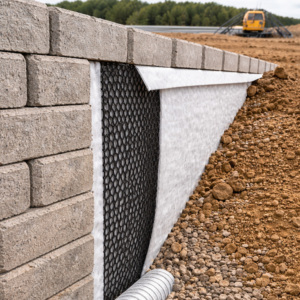 Couche de drainage géocomposite non tissé en HDPE |   Composite géogrille + géotextile |   Système de drainage des fondations et des décharges industrielles - Product Image 3