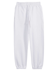 Pantalones Deportivos Unisex de Algodón Blanco, Cintura Elástica, Bolsillos Laterales, Estilo Casual para Otoño, Corte Regular, Diseño Sólido de Peso Medio - Product Image 2