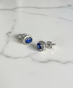 14KT Gold Natural <b>Blue</b> Sapphire & Diamonds Fine Jewelry Micro Pave Luxury <b>Stud</b> <b>Earrings</b> for Wedding Anniversary Party Gifts - Product Image 1