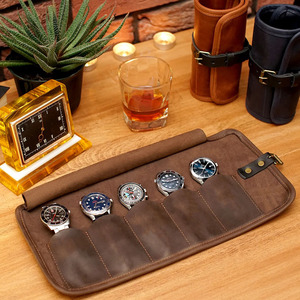 Estuche de Viaje para Relojes de Cuero Vintage, Organizador de Relojes para Hombre, Estuche de Almacenamiento Compacto, Personalizado con Grabado en Relieve, Precio al por Mayor - Product Image 5