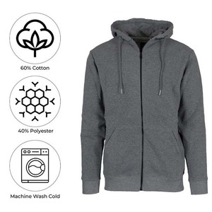 Survêtement gris à capuche pour homme, fermeture éclair intégrale, coupe décontractée, couleur unie, poches latérales, vêtement d'automne, 100 % coton - Product Image 4