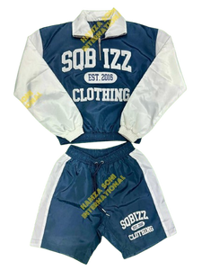 Ensemble coupe-vent en nylon bleu et blanc à manches longues, demi-zip, respirant, style streetwear pour adultes, coupe régulière avec cordon de serrage, idéal pour l'automne - Product Image 1