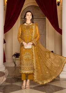 Robe de soirée longue traditionnelle en soie dorée, style chemise, avec broderie perlée, pour mariage, style Inde Pakistan, pour femme, 2026 - Product Image 1