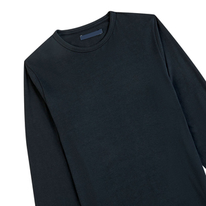 Camiseta de Manga Larga para Hombre, Cuello Redondo, Ajustada, de Algodón, Color Negro Sólido, Informal, Transpirable, Tejida - Product Image 2