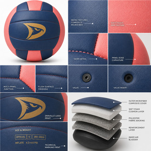 Ballon de volley-ball d'intérieur de taille officielle 5, cousu à la machine |   Ballon de match d'entraînement en cuir PU microfibre 18 panneaux, toucher doux, logo personnalisé - Product Image 6