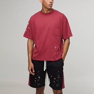 Ensemble de sport décontracté confortable et tendance pour homme, été, manches courtes, tricoté, 100% coton, t-shirt + pantalon, ensemble deux pièces - Product Image 4