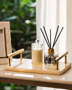 Top Design Modern Rectangle Marble <b>Serving</b> Plate with <b>Gold</b> Handles Minimalist Design Durable Dish Export Quality - Product Image 4