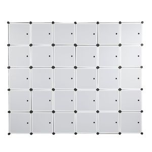 Armadio Modulare Bianco a 30 Cubi Design D, Scaffali Multifunzionali Impilabili in Plastica con Asta Appendiabiti e Contenitori Organizzatori - Product Image 2
