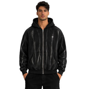 Sudadera con capucha de algodón texturizado para hombre, con cremallera completa, estilo oversize, para streetwear, suministro directo de fábrica, sudadera pesada para hombre - Product Image 1