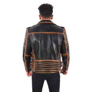 Veste de motard en cuir véritable Napa souple ciré effet rouille antique pour homme, veste de moto vintage avec fermetures éclair YKK - Product Image 3