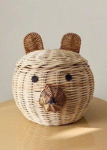 Rattan Bear Face <b>Storage</b> Basket Round Woven Plant Fiber Cartoon Design for Kid Room <b>Storage</b> - Product Image 2