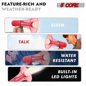 50W Waterproof Professional Portable <b>Megaphone</b> with 5 Cores 800-Yard Range Flashlight Siren Voice Amplifier for Cheerleading - Product Image 5