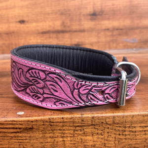 Venta al por mayor de collares de perro acolchados de cuero de vaca de alta resistencia collar floral rosa para mascotas para perros medianos grandes y pequeños - Product Image 2