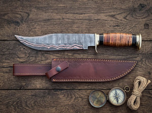 Cuchillo Bowie de Cobre Cu-Mai Forjado a Mano con Acero de Damasco, Mango de Cuero Apilado y Latón, Hoja de 10 Pulgadas, Cuchillo para Acampar al Aire Libre - Product Image 5