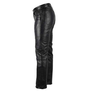 Pantalon en cuir noir pour homme, coupe droite, taille mi-haute, fermeture éclair, style motard, pour l'hiver - Product Image 6