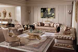 Juego de Sofás de Madera de Teca Tallada de Lujo Estilo Palacio, Sala de Estar Tradicional Personalizada, Cómoda y Duradera, Área de Descanso Acolchada - Product Image 4