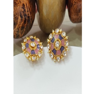 Classy Premium Quality Brass Gold Plated Moissanite <b>Stud</b> <b>Earring</b> for Women Girls Trendy Party Wear Collection - Product Image 1