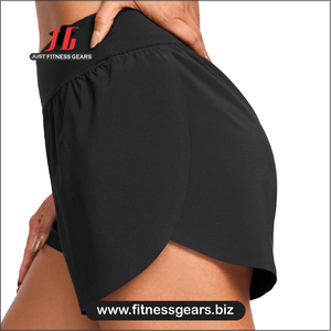 BigWood Sports Mid Waist Dolphin Hot Athletic Running Shorts for Women <b>3</b>" High Split Comfy Mesh Liner 100% Cotton Anti-Wrinkle - Product Image 3
