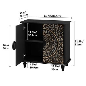Black Wood Carved Floral <b>Sideboard</b> 2-Door Buffet Cabinet Decorative Accent <b>Storage</b> Credenza for Entryway & Living Room - Product Image 4