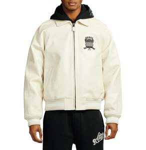 Avirex Fashion Custom <b>Men's</b> Cream Bomber <b>Jacket</b> Style With Embroidered Patch Front Zipper Casual Style Autumn Wear - Product Image 6