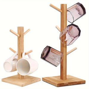 Soporte para Tazas con 6 Ganchos, Organizador de Tazas de Café y Té de Madera Maciza Natural, Colgador Ecológico con Base Cuadrada, Estante para Tazas de Cocina - Product Image 1
