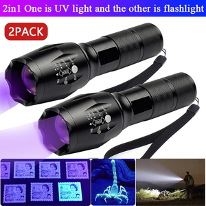 2-Pack 2-in-1 Zoomable <b>LED</b> <b>Flashlight</b> UV+White Detection Lamp Aluminum Body Black Color for Camping (TK/TMEU for Self Pickup) - Product Image 5