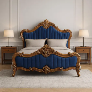 Dark <b>antique</b> wood four-poster <b>frame</b> with heavy hand-carved relief panels and lattice jaali details, available at wholesale price - Product Image 4