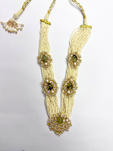 Natural Prehnite Crystals Zircon Pearls Statement Handmade 18K <b>Gold</b> Plated Designer Necklace <b>Set</b> with Dangling Earring Maangtika - Product Image 4