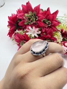 Rose Quartz Teardrop Silver Plated <b>Ring</b> Handmade Pink Gemstone <b>Statement</b> Cocktail <b>Ring</b> for Women Wholesale - Product Image 4