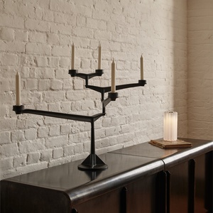 Modern Style <b>Black</b> 5 Cup Metal <b>Candelabra</b> Durable Cast Iron Stylish Multi Arm Design Powder Coating Finish For Home Decoration - Product Image 1