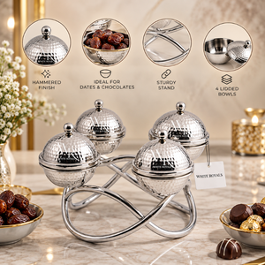 Bols de service contemporains en acier inoxydable avec support artistique pour dattes, chocolats, fruits secs, noix, collations, bonbons, desserts - Product Image 4