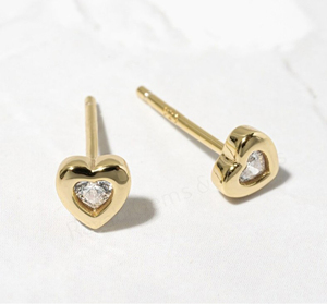 Handmade 925 Sterling <b>Silver</b> Gold Plated 4mm Bezel Set CZ Diamond Minimalist Heart <b>Stud</b> Earrings Set Fine Jewelry Gift Women's - Product Image 1