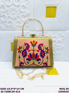 Handmade Embroidered Peacock Design <b>Clutch</b> Bag with Metal Handle | Designer Ethnic <b>Wedding</b> Party Handbag for Women - Product Image 4