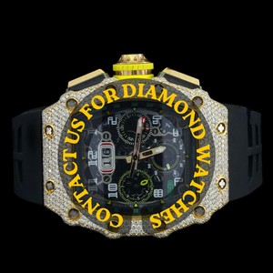 Reloj Deportivo de Moda para Hombre con Movimiento de Cuarzo y Diamantes de Moissanita Personalizados, Correa de Goma Negra, Regalo de Cumpleaños para Hombre - Product Image 2